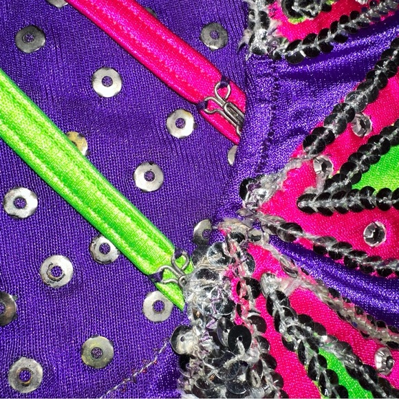 Purple/Pink/Lime Green Leotard Majorette/Rhythmic gymnastics/Ice Skating costume - Picture 9 of 11